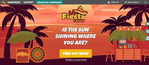 Startsidan för La Fiesta Casino.